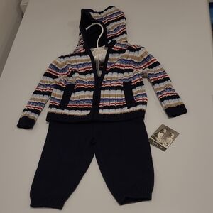 NWT Piper&Posie Striped Hooded Knit Sweater and Pants Set 3-6months